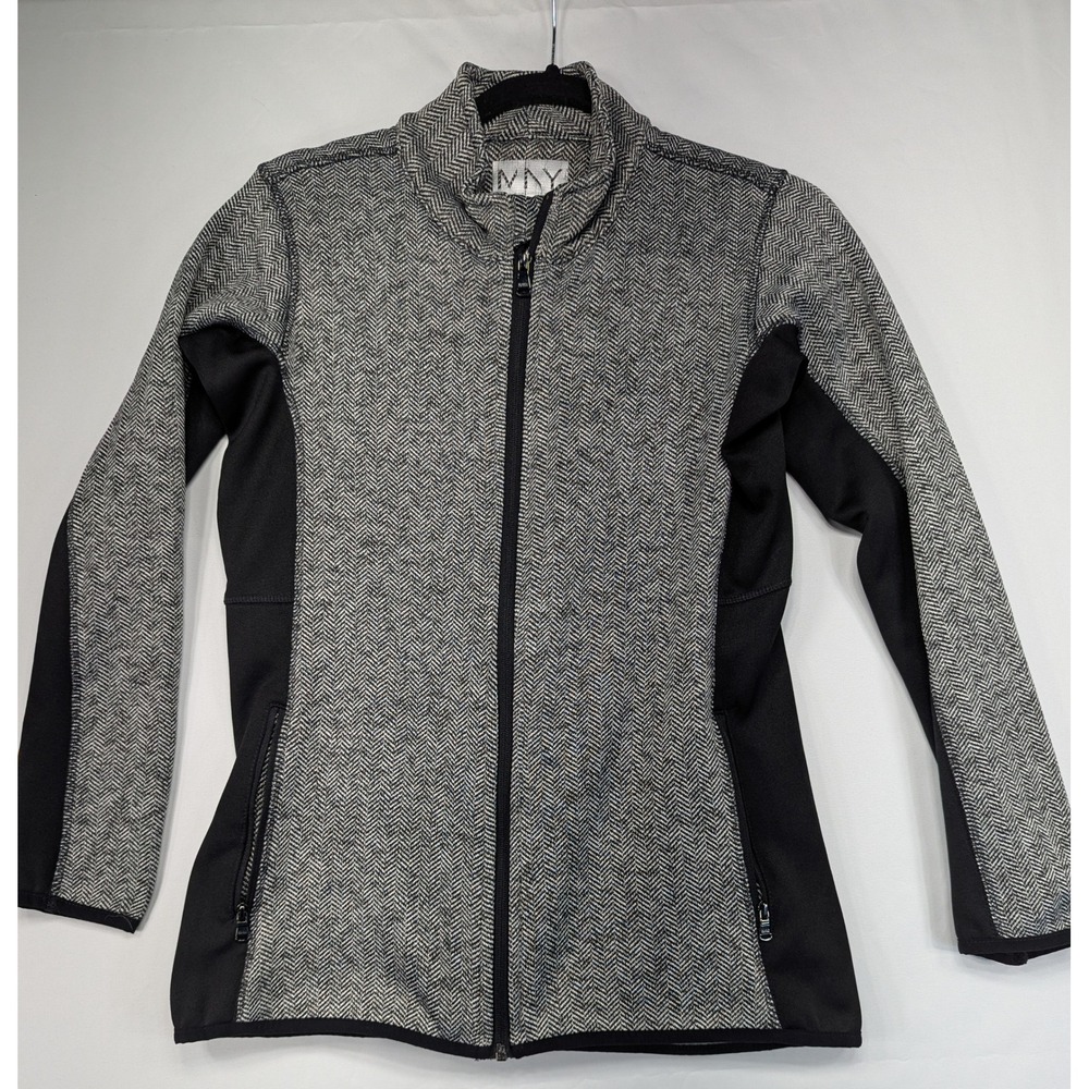 MARC NEW YORK Herringbone Full Zip Jacket Black White‎ Athletic Activewear Women